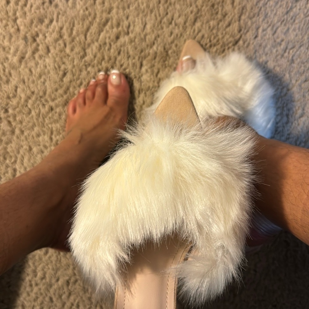 Never worn size 9 furry mules. They’re too big for me